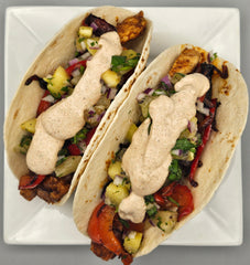 Chicken Fajitas with Pineapple Kiwi Pico & Chipotle Lime Crema